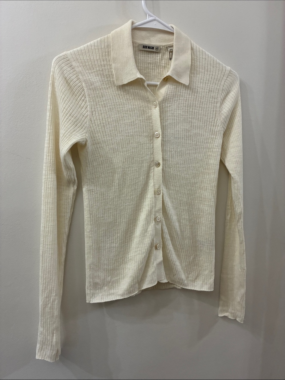 Buck Mason NWT - Cream Ribbed Button-Front Collared Top - women’s XS